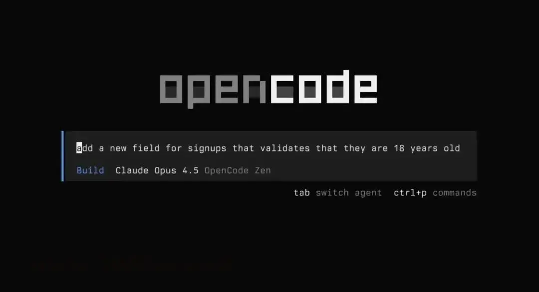 OpenCode界面展示Claude Opus 4.5与Zen模型构建命令行操作