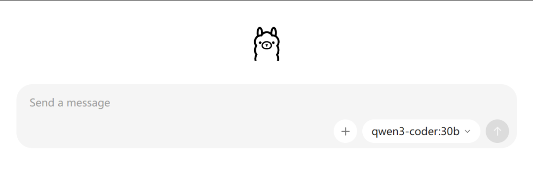 聊天界面中显示羊驼图标与qwen3-coder:30b模型选择框