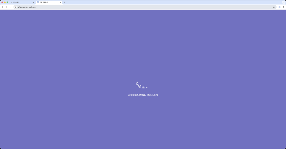 域名访问成功 网页加载中页面,紫色背景显示加载图标与提示文字