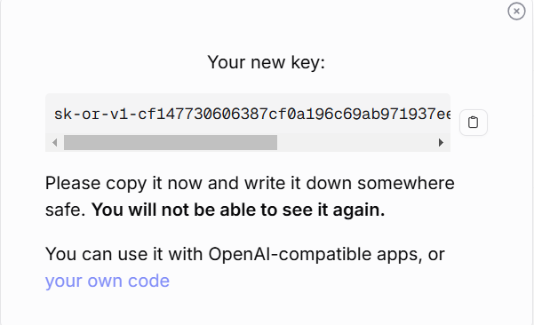 OpenClaw新API密钥生成界面，含密钥文本框与保存提示