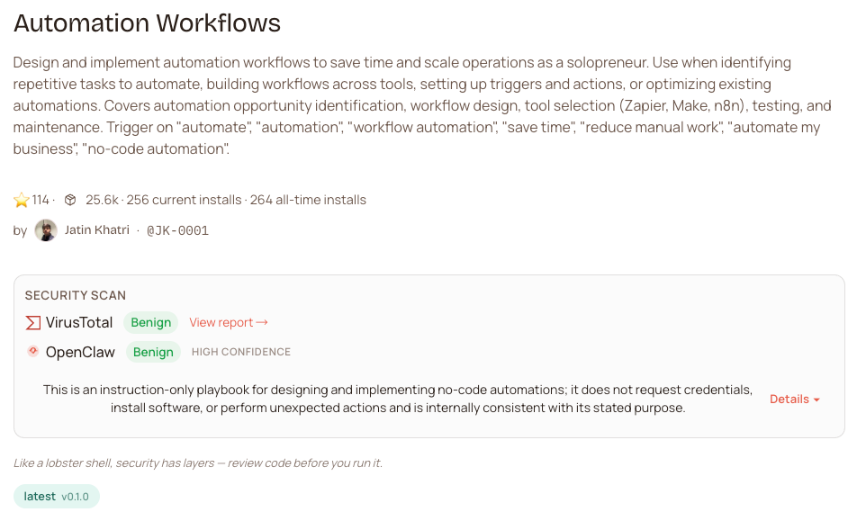OpenClaw自动化工作流技能推荐页面截图