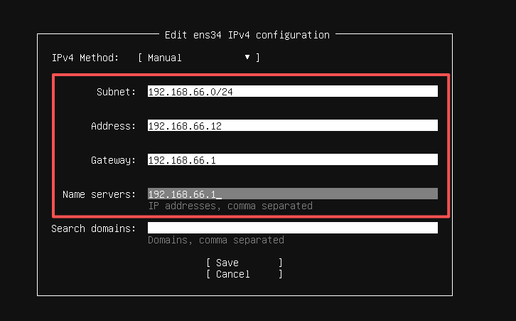 飞牛NAS中手动配置ens34网卡IPv4地址、子网、网关及DNS界面