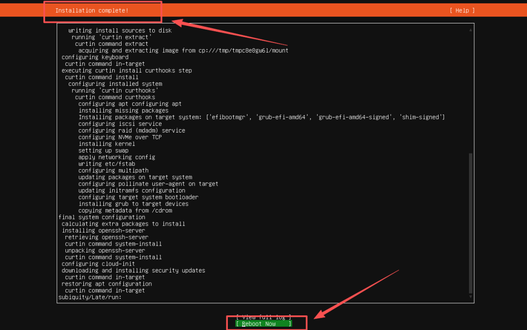 飞牛NAS安装OpenClaw系统完成界面,显示安装日志与重启按钮