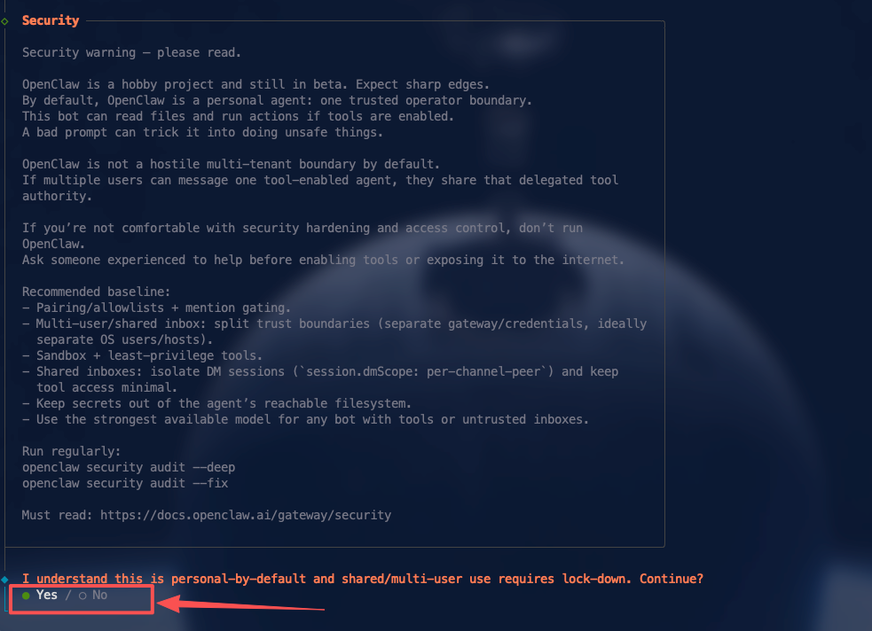 飞牛NAS中OpenClaw安全警告界面及确认选项