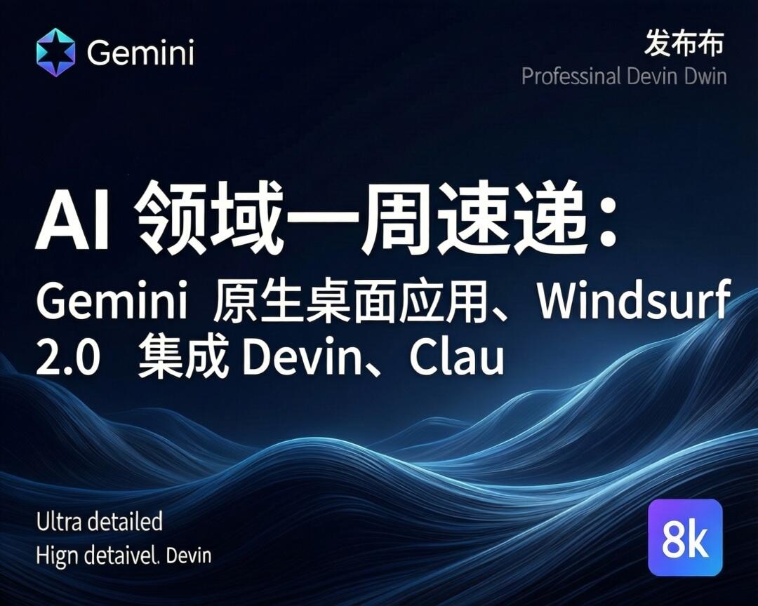 AI 领域一周速递：Gemini 原生桌面应用、Windsurf 2.0 集成 Devin、Claude 身份验证等 15 大更新